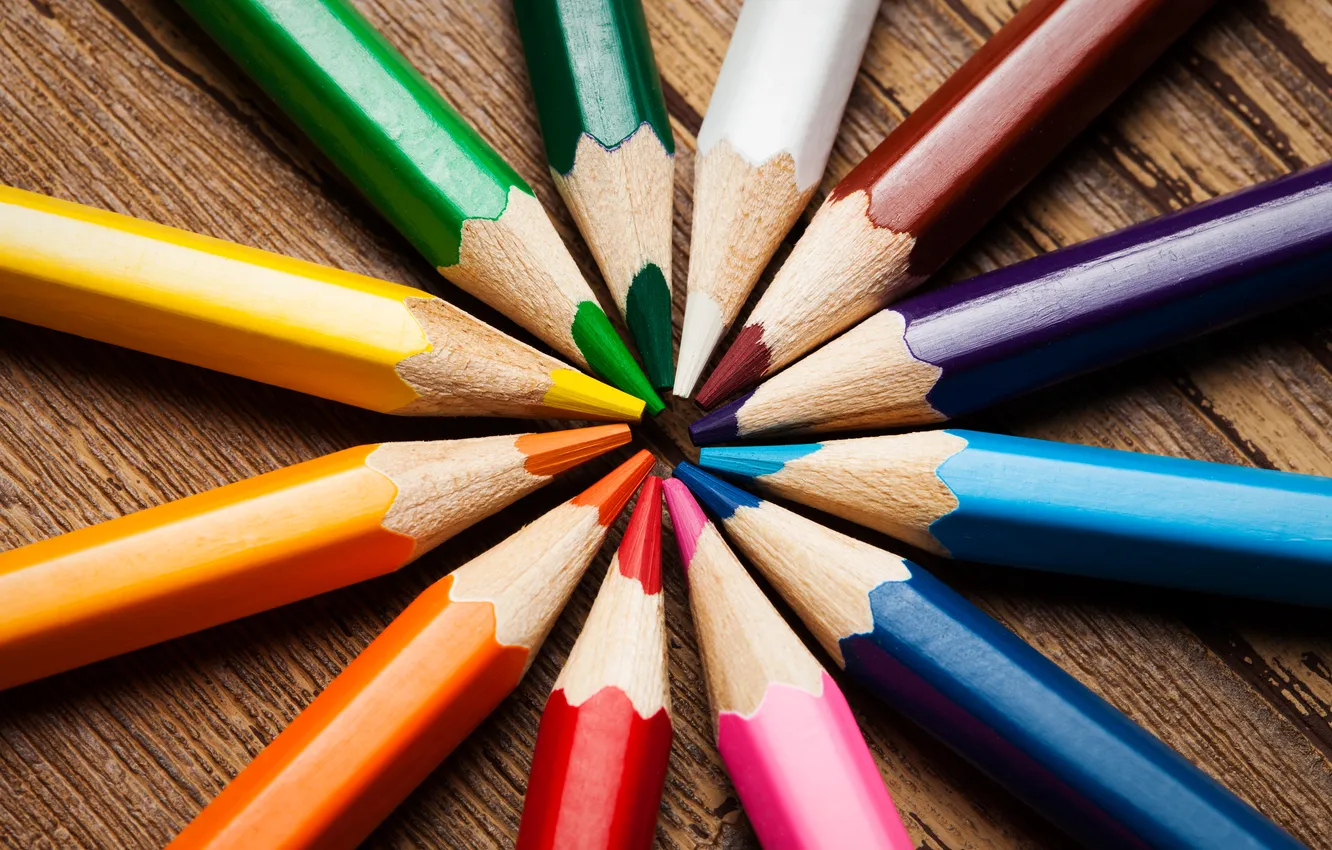 Photo wallpaper colorful, rainbow, macro, wooden, different, color, pencil, circle