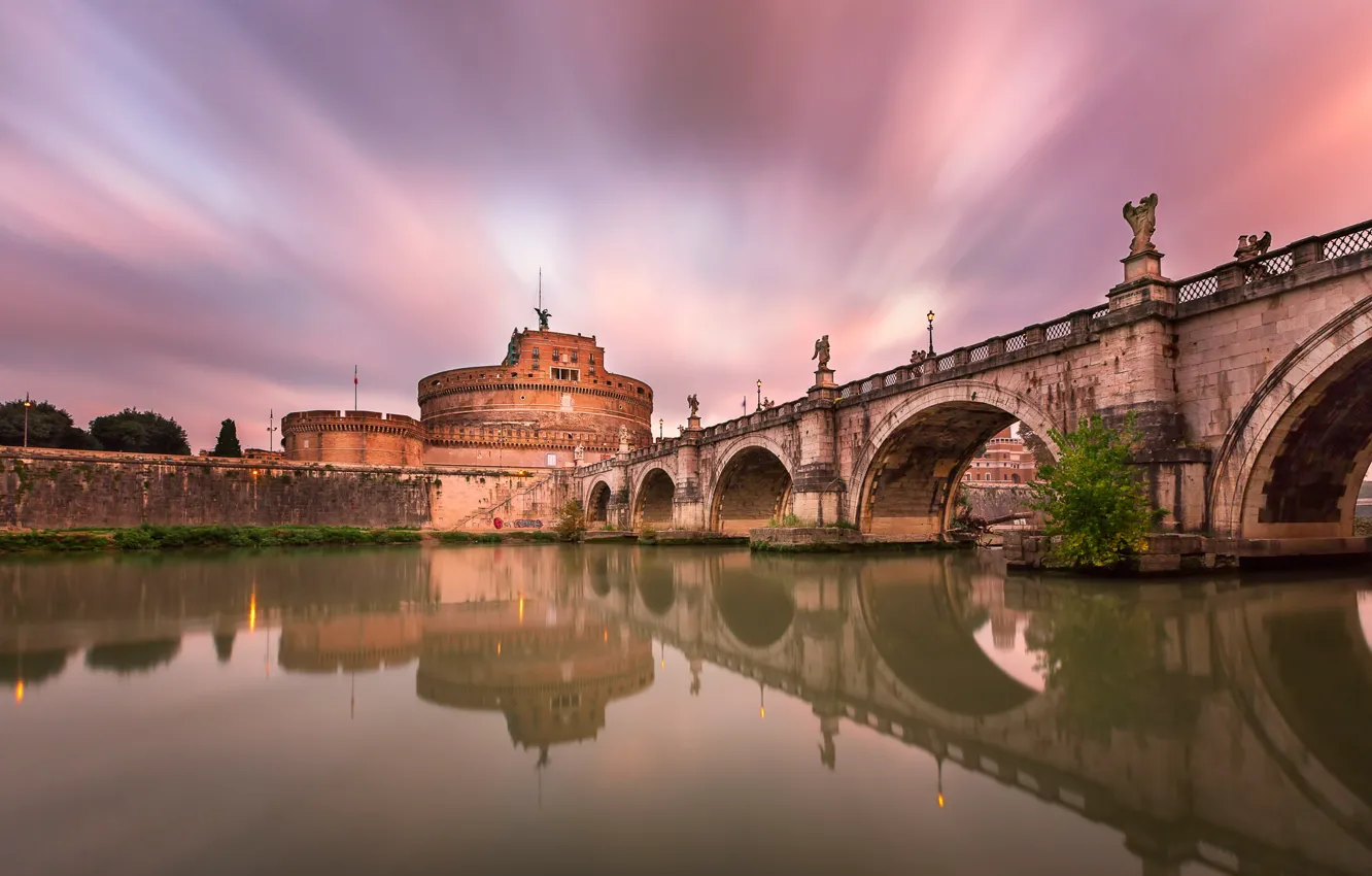 Photo wallpaper bridge, river, castle, Rome, Italy