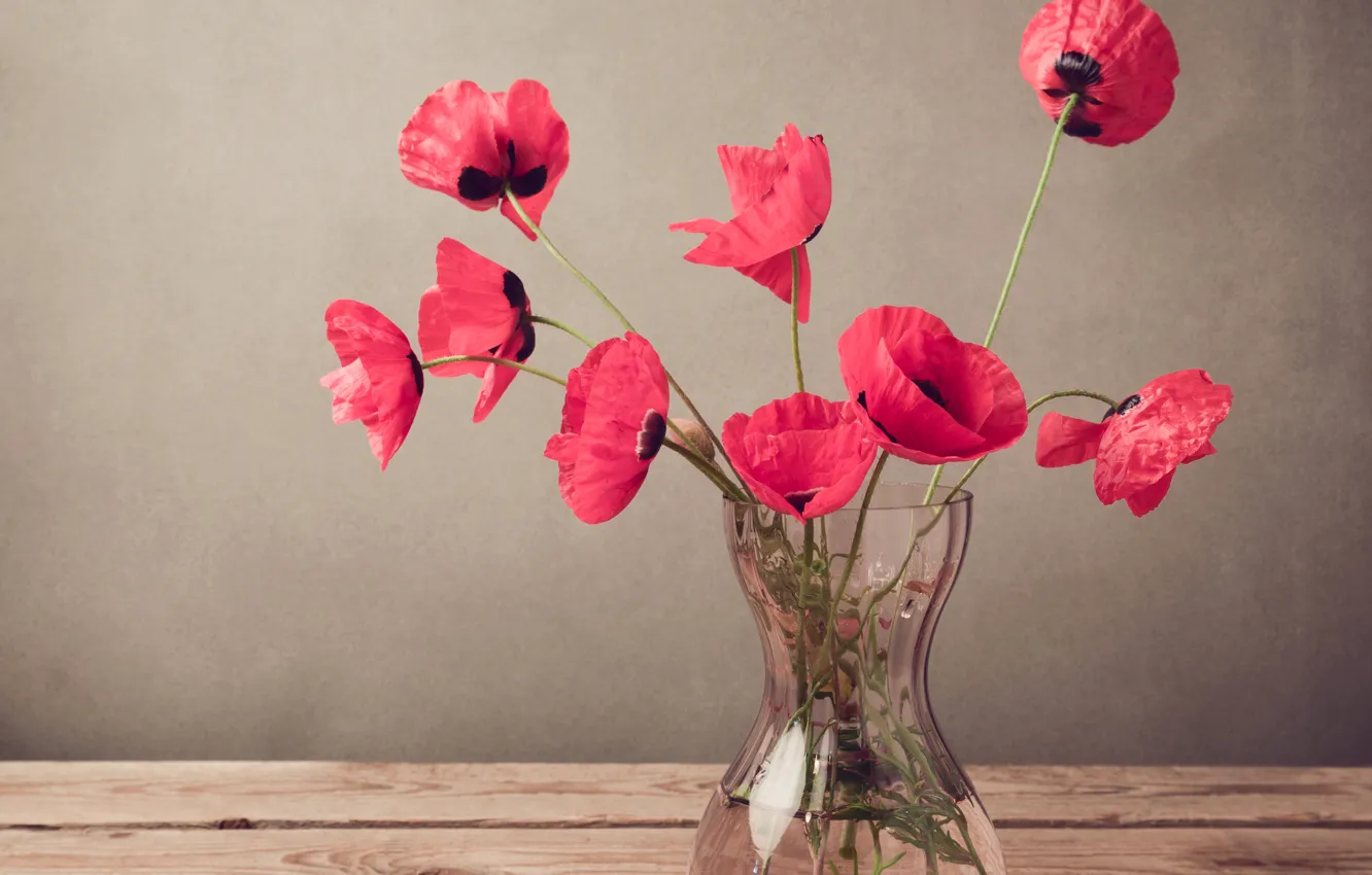 Photo wallpaper table, Maki, red, vase