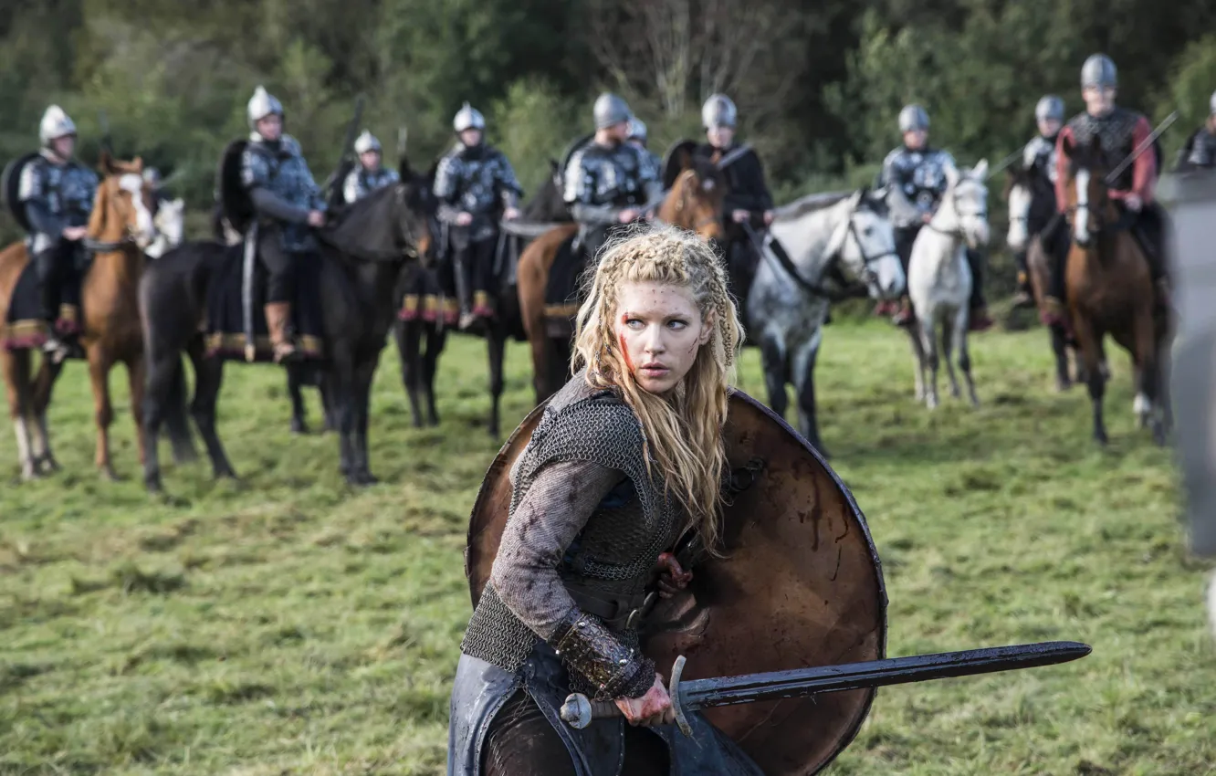 Photo wallpaper sword, the series, battle, shield, drama, Vikings, historical, The Vikings