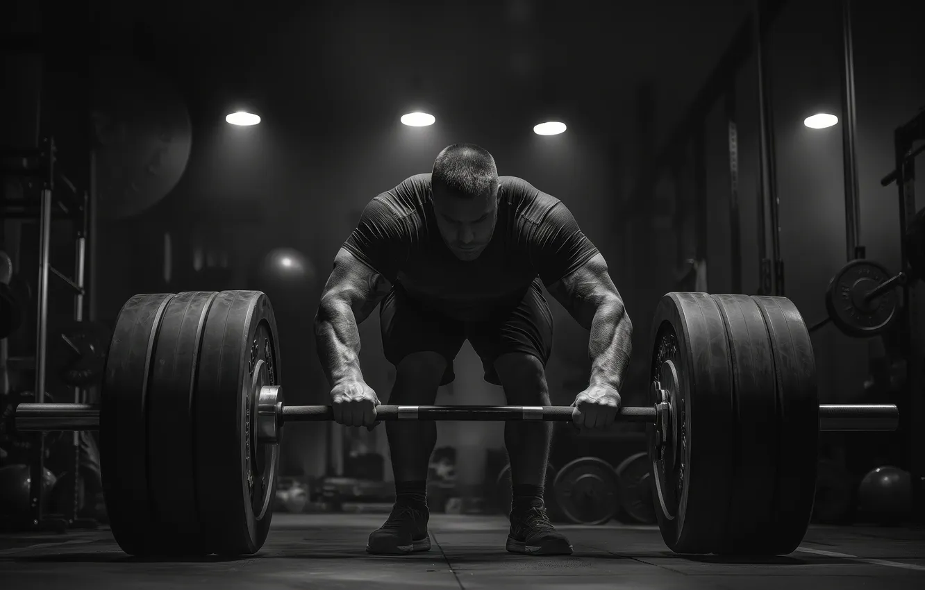Photo wallpaper Male, Rod, Digital art, Black and white, Powerlifting, A healthy lifestyle, AI art, The Art …