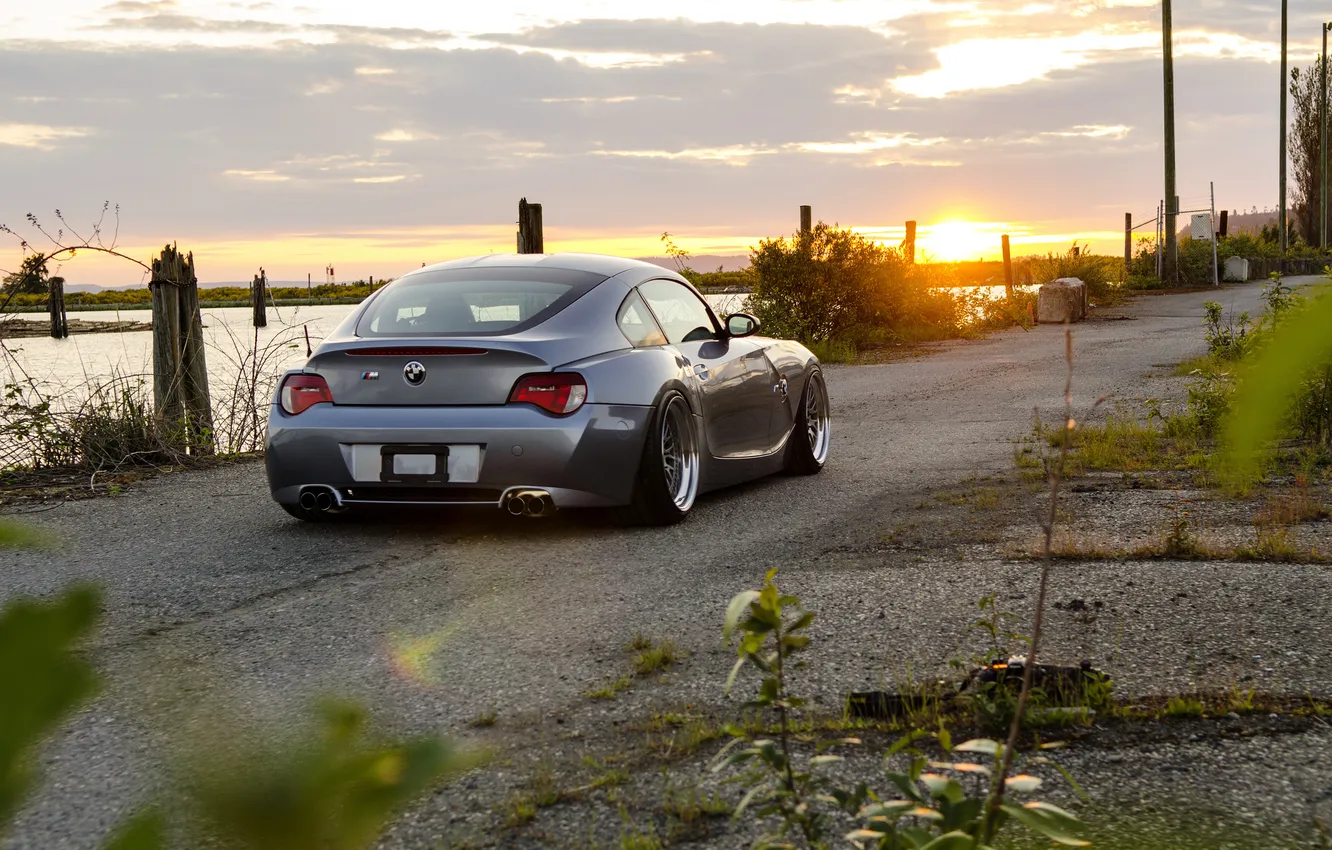 Photo wallpaper sunset, BMW, silver, BMW, Silver