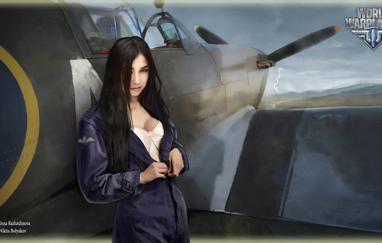 Photo wallpaper chest, girl, the plane, girl, aviation, air, MMO, Wargaming.net