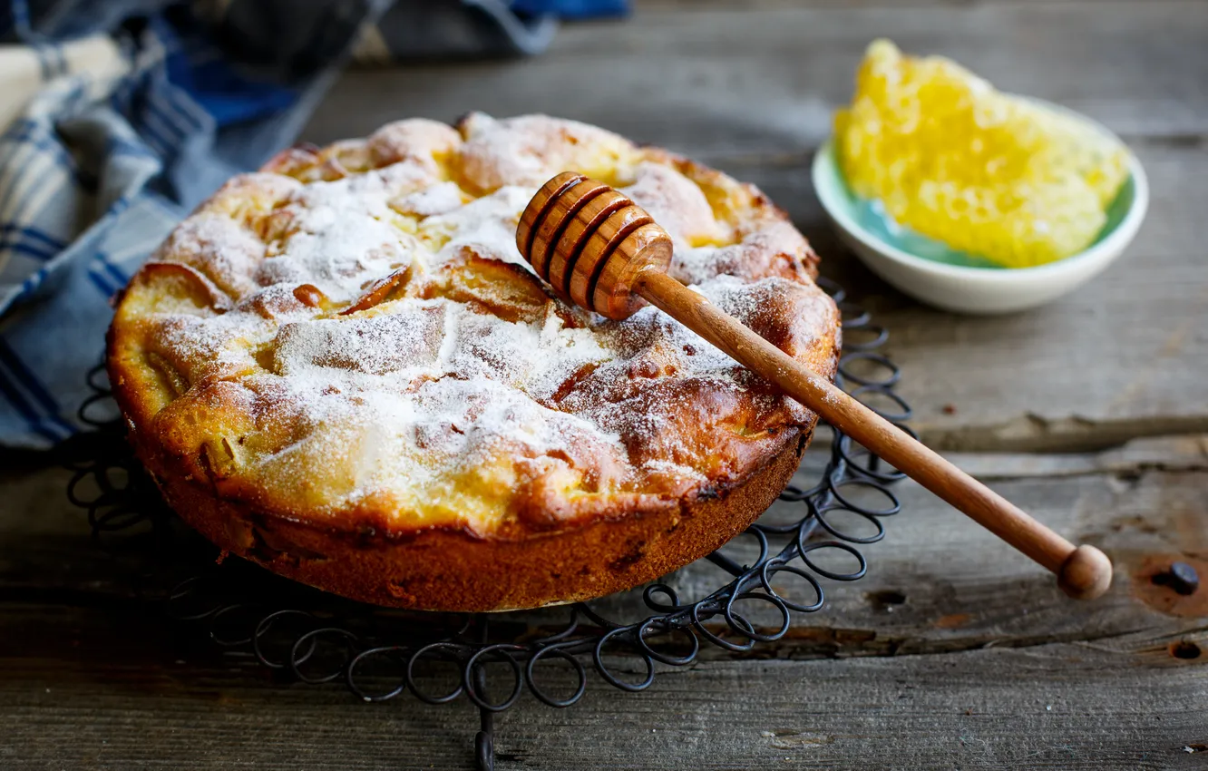 Photo wallpaper apples, cell, honey, pie, spoon, dessert, cakes, Apple