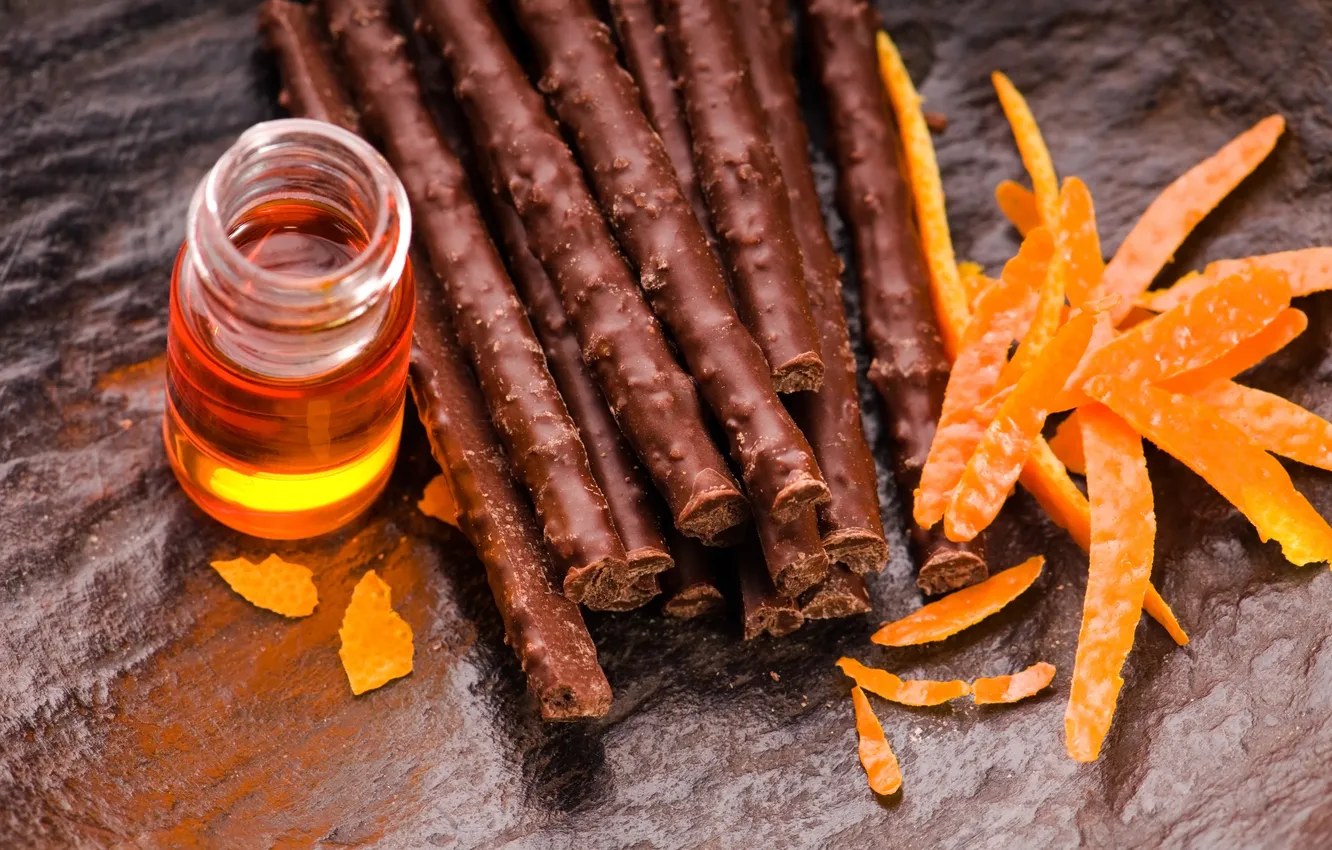 Photo wallpaper bubbles, chocolate, sticks, peel, peel