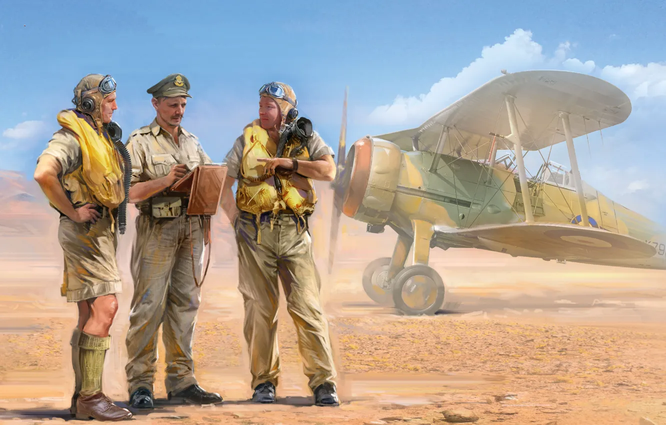 Photo wallpaper UK, Raf, Gloster Gladiator, Ivan Hurenko, British Pilots In Tropical Uniform (1939-1943), British pilots