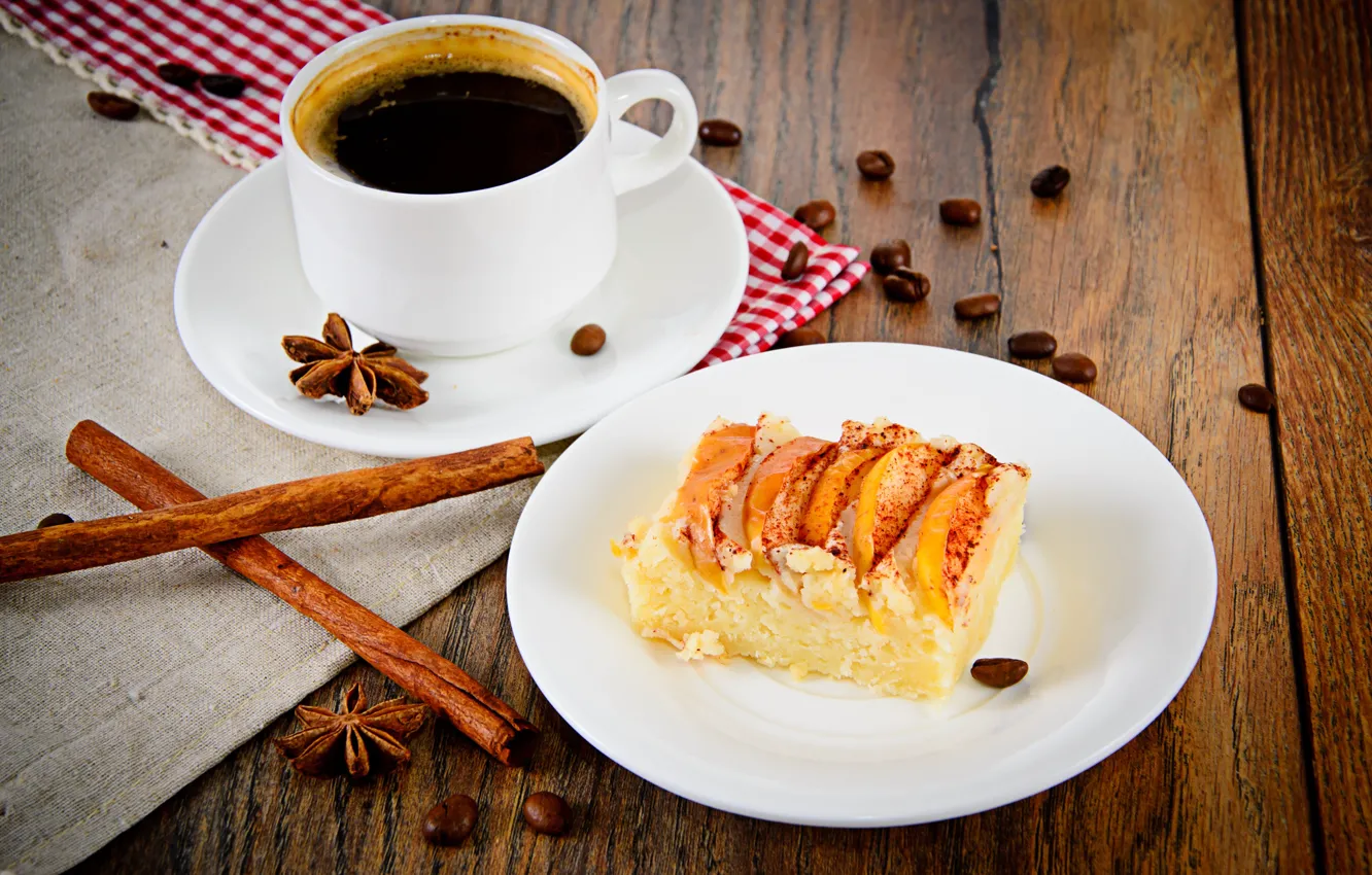 Photo wallpaper coffee, food, pie, cinnamon, cakes, Anis, Apple