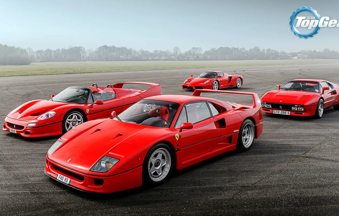 Photo wallpaper Top Gear, Ferrari, Red, F40, Sky, Grass, Enzo, Front