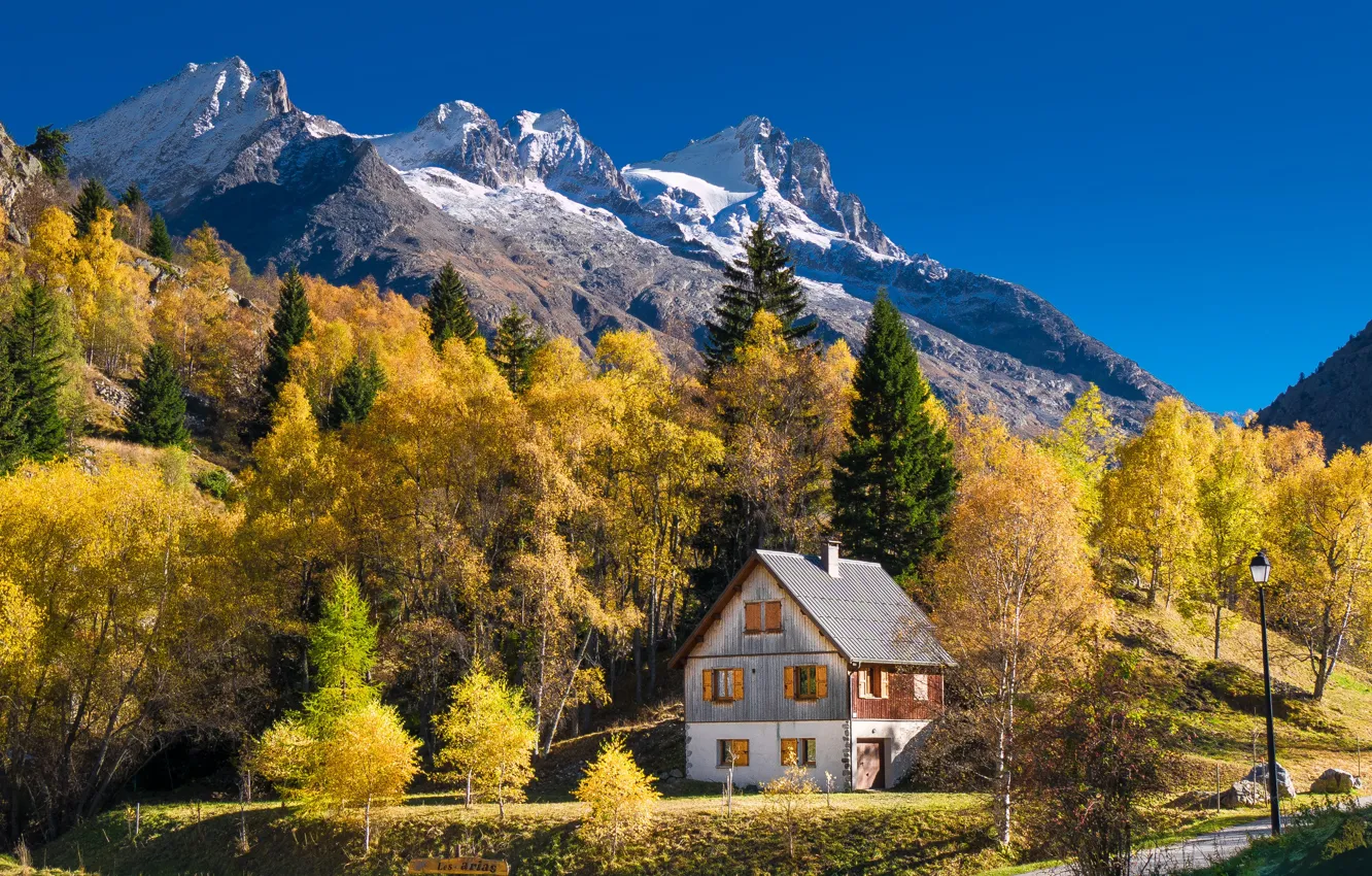 Photo wallpaper trees, mountains, photo, France, house
