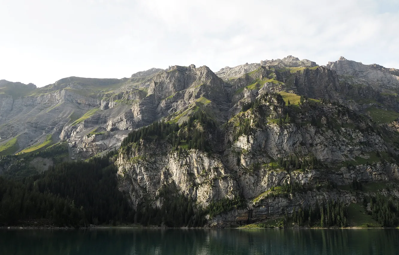 Photo wallpaper the sky, mountains, Switzerland, pond, Mountain lake Oeschinensee