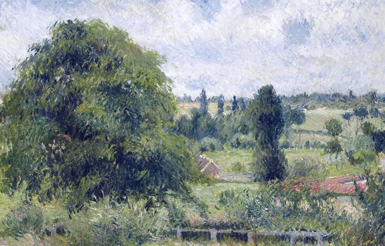 Photo wallpaper landscape, picture, Camille Pissarro, A large Walnut in the Meadow. Eragny