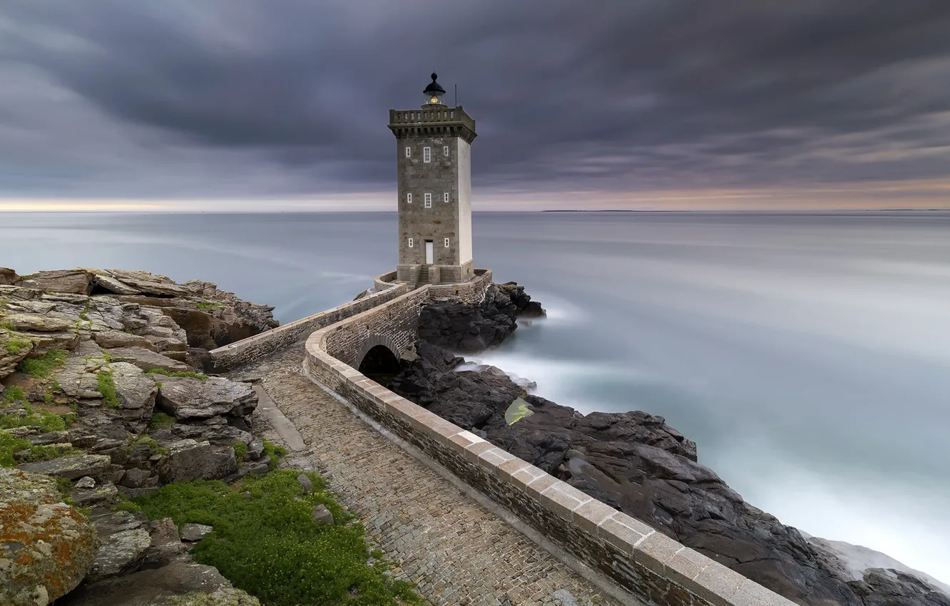 Photo wallpaper sea, shore, lighthouse, Kermorvant