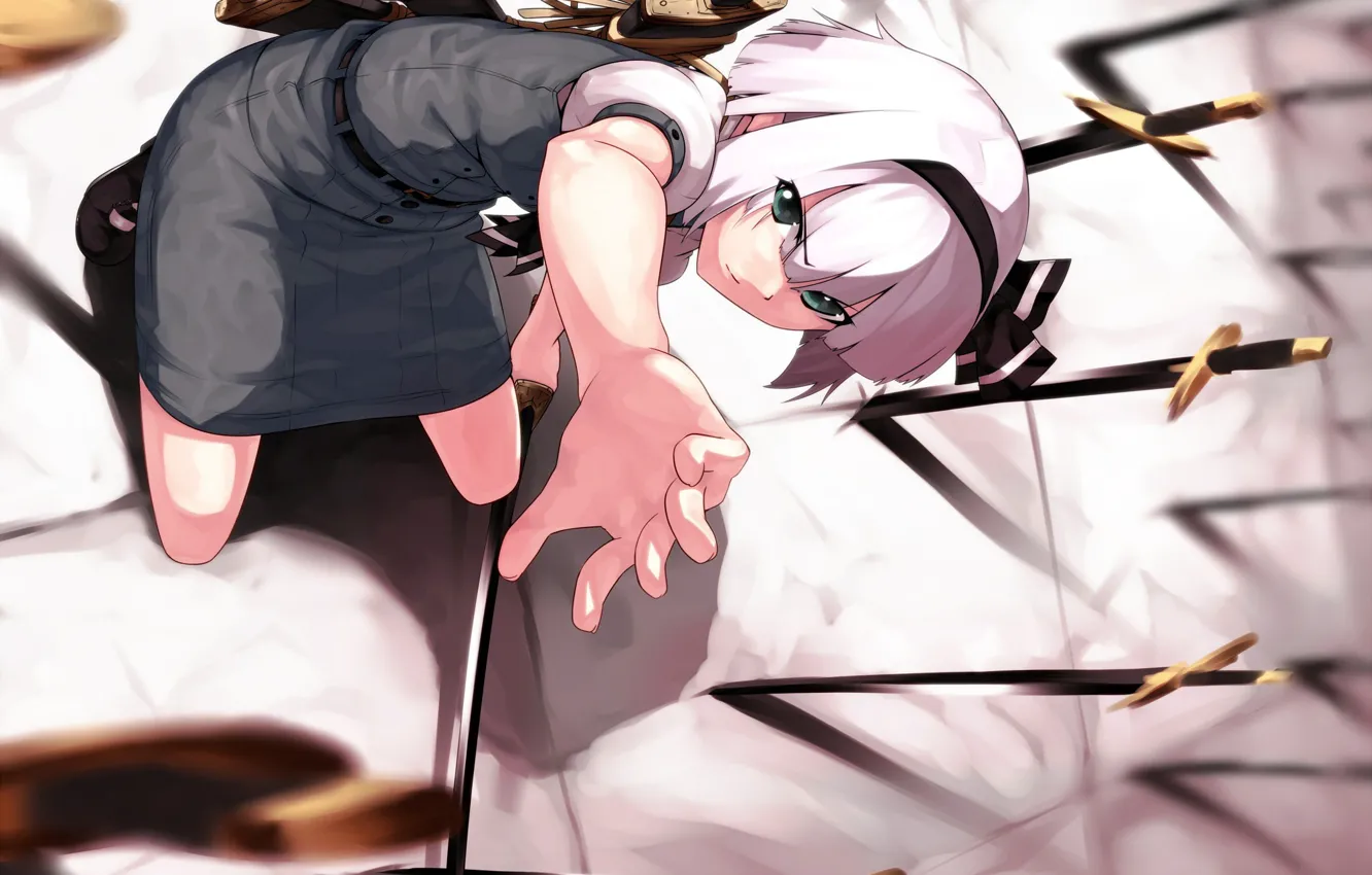 Photo wallpaper katana, on my knees, Konpaku Youmu, evil eye, arm, touhou project, by Kinniku1234