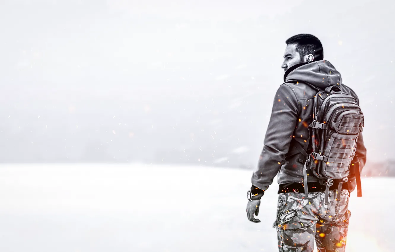 Photo wallpaper winter, field, snow, nature, the steppe, loneliness, flame, one