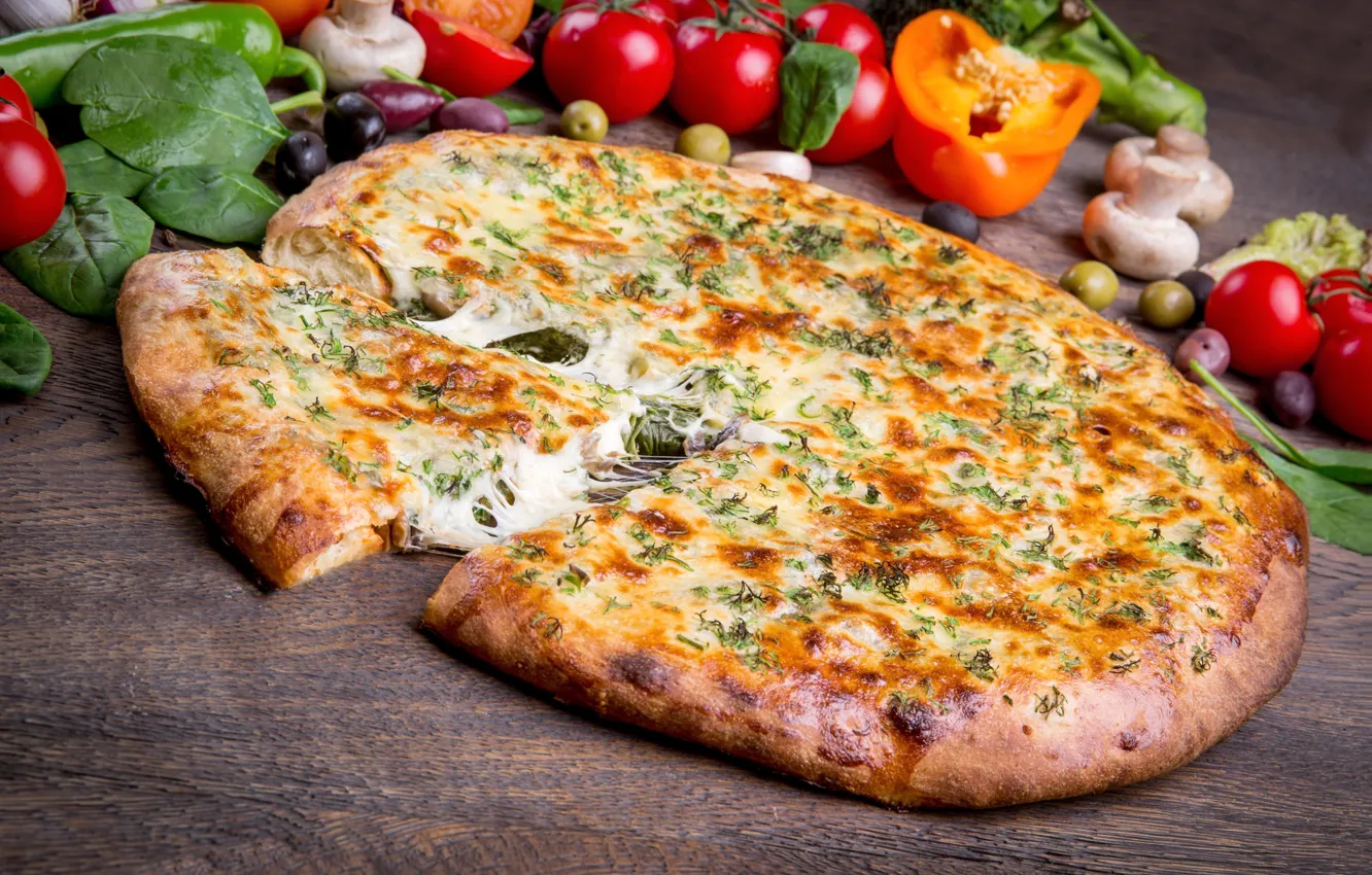 Photo wallpaper mushrooms, cheese, vegetables, pizza, tomato