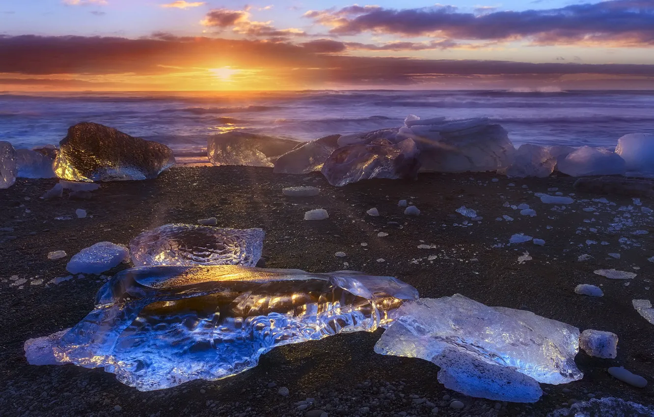 Photo wallpaper ice, sea, beach, the sun, light, North