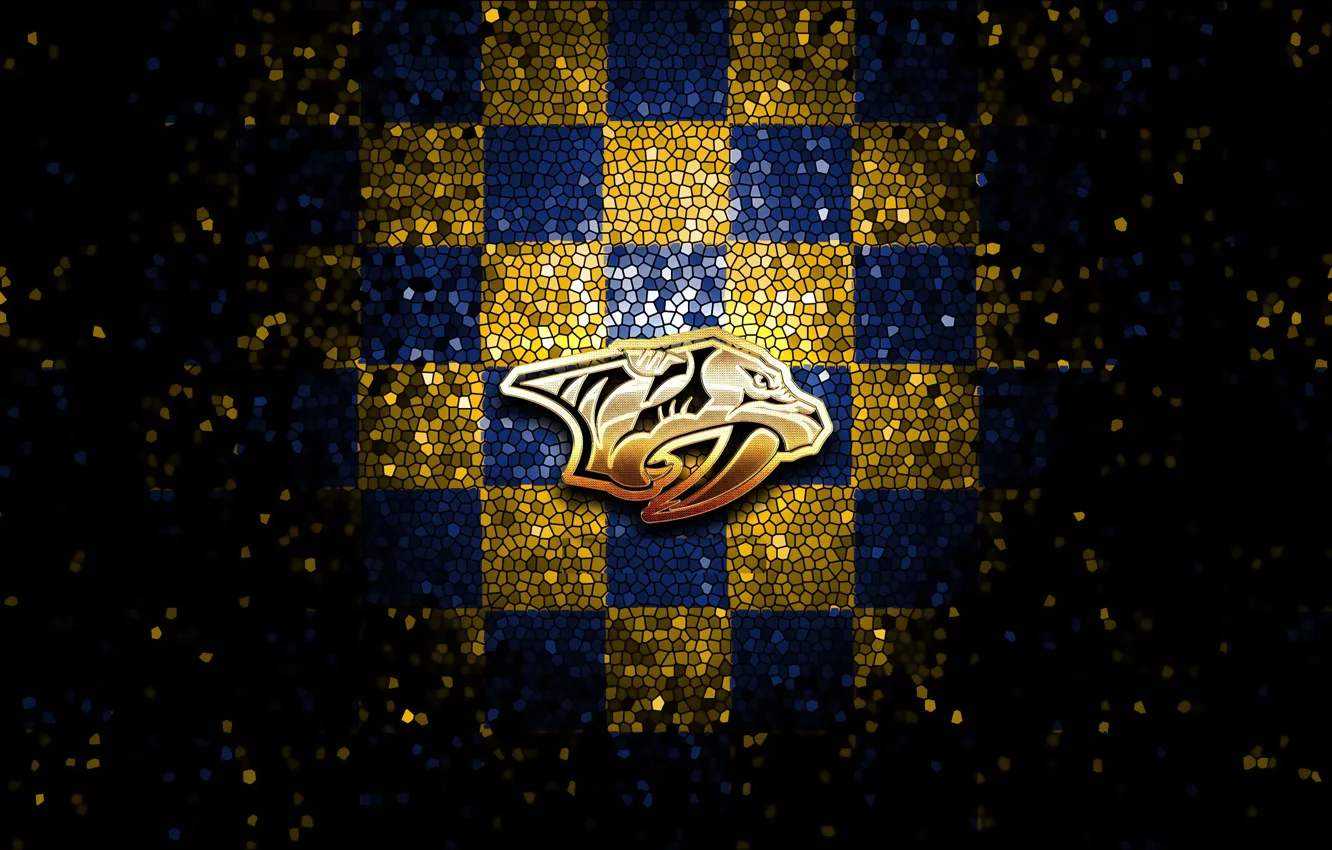 Photo wallpaper wallpaper, logo, NHL, Sport, Hockey, glitter, checkered, Nashville Predators