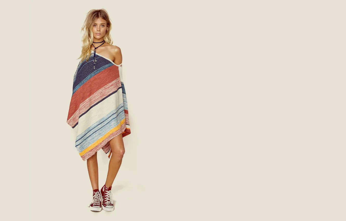 Photo wallpaper sexy, woman, beautiful, model, pretty, blonde, sneakers, poncho