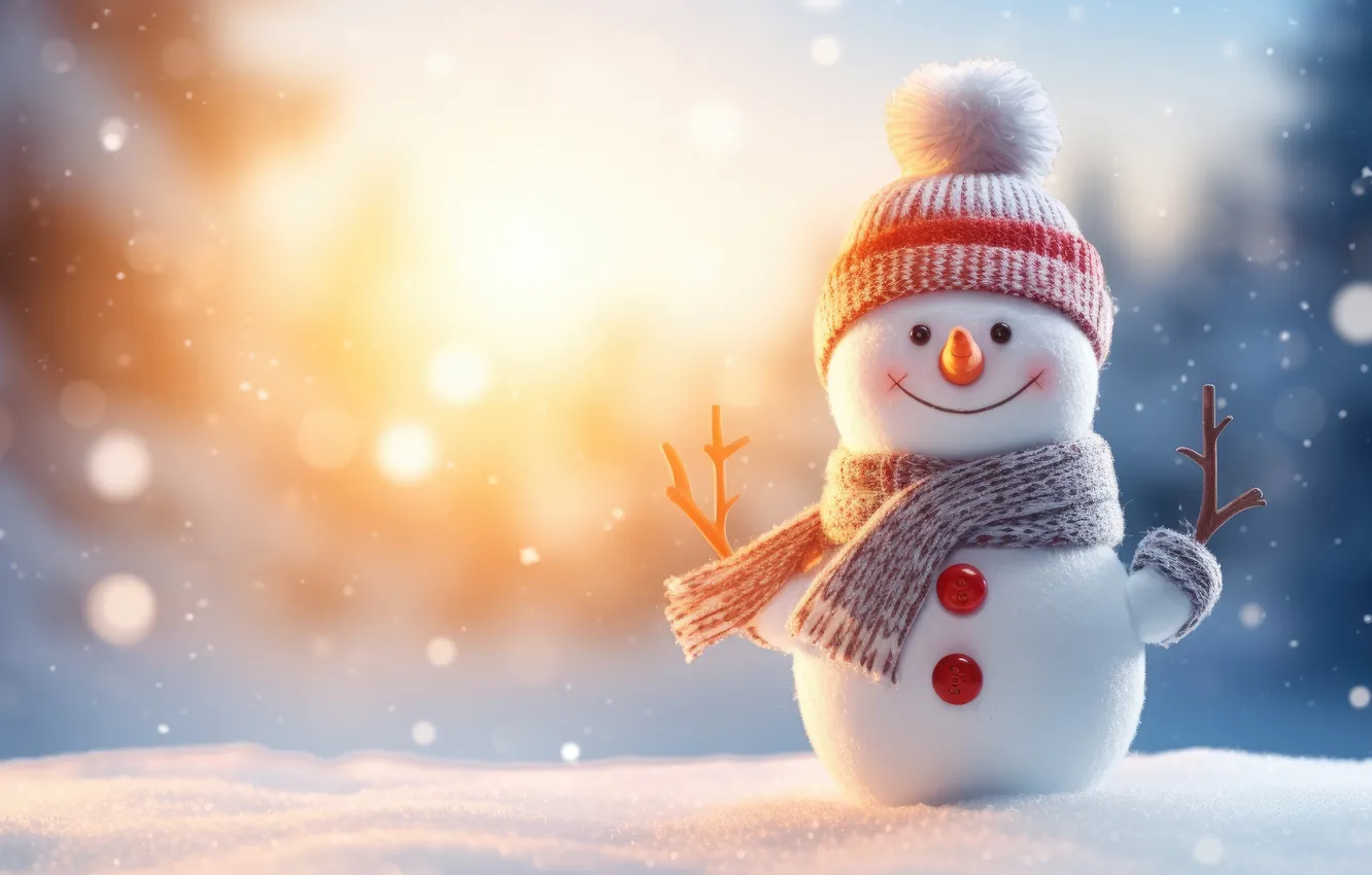 Photo wallpaper winter, snow, new year, Christmas, snowman, Christmas, winter, snow