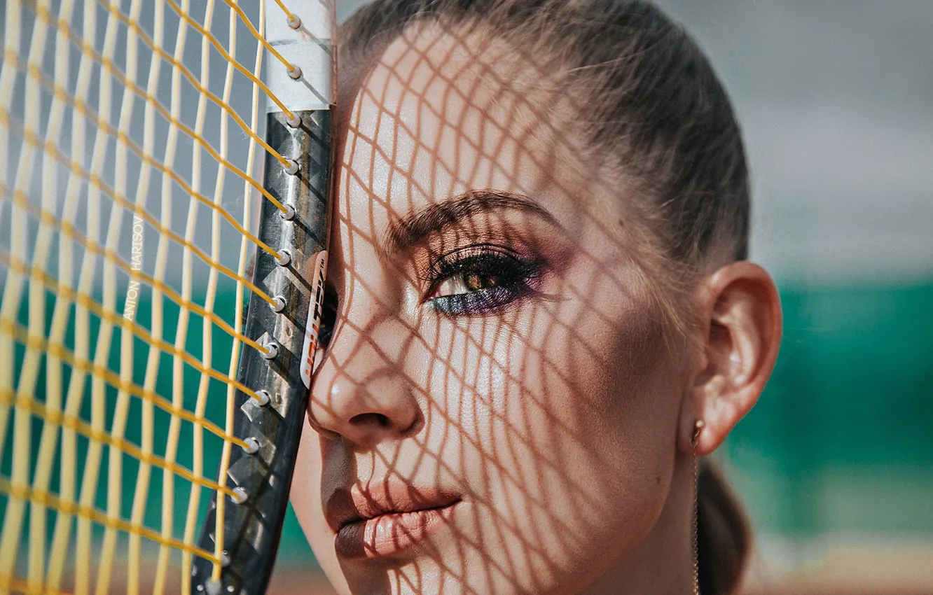 Photo wallpaper look, face, portrait, makeup, racket, tennis, Anton Kharisov