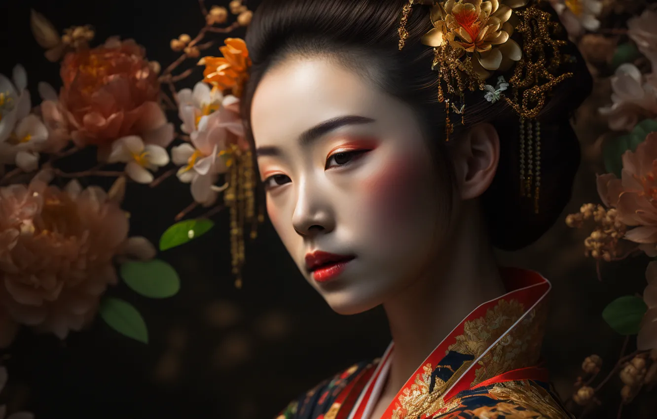 Photo wallpaper girl, portrait, art, Asian, digital art, digital art, AI art, digital painting