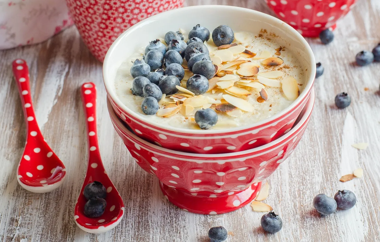 Photo wallpaper berries, almonds, blueberries, porridge, oatmeal