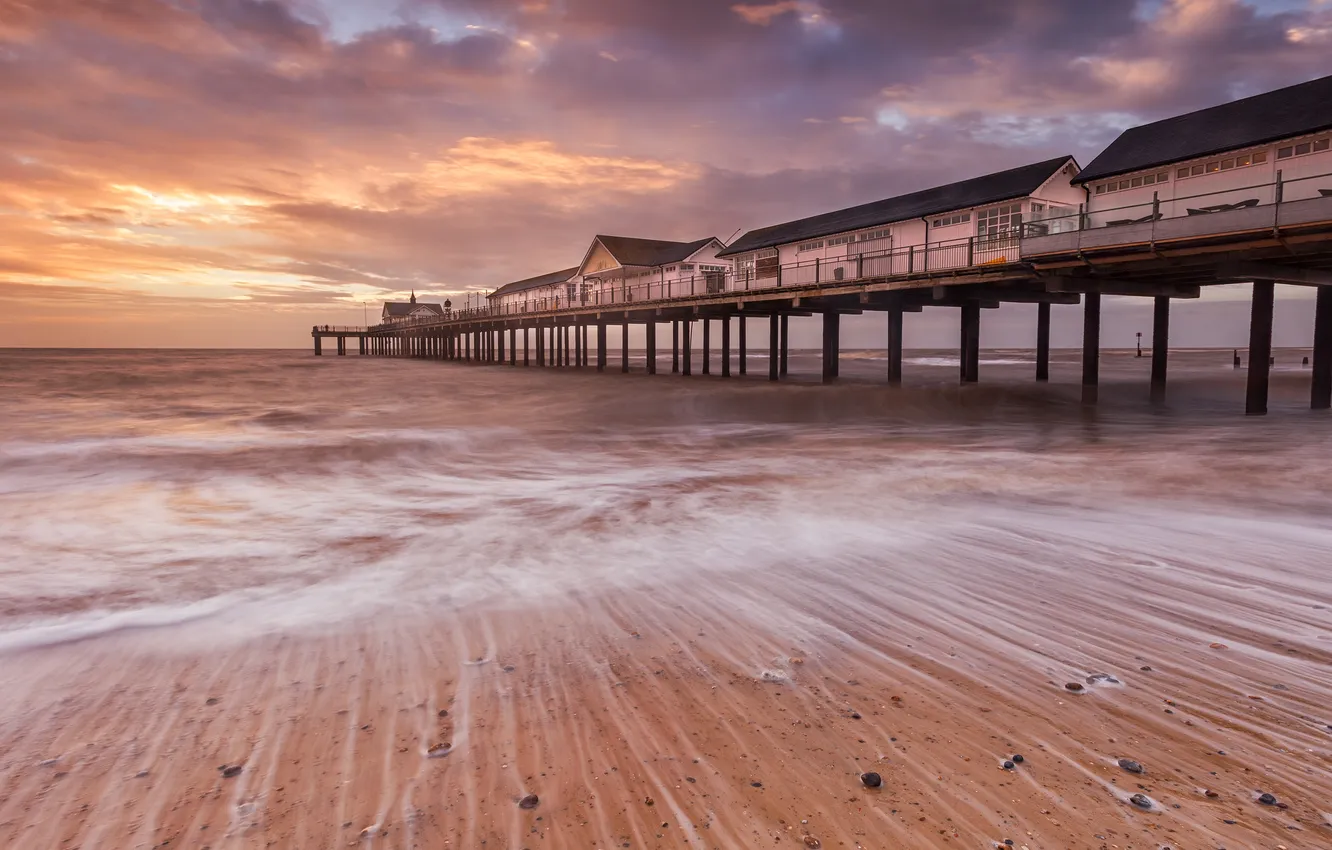 Photo wallpaper sea, beach, dawn, home, pierce, British Isles