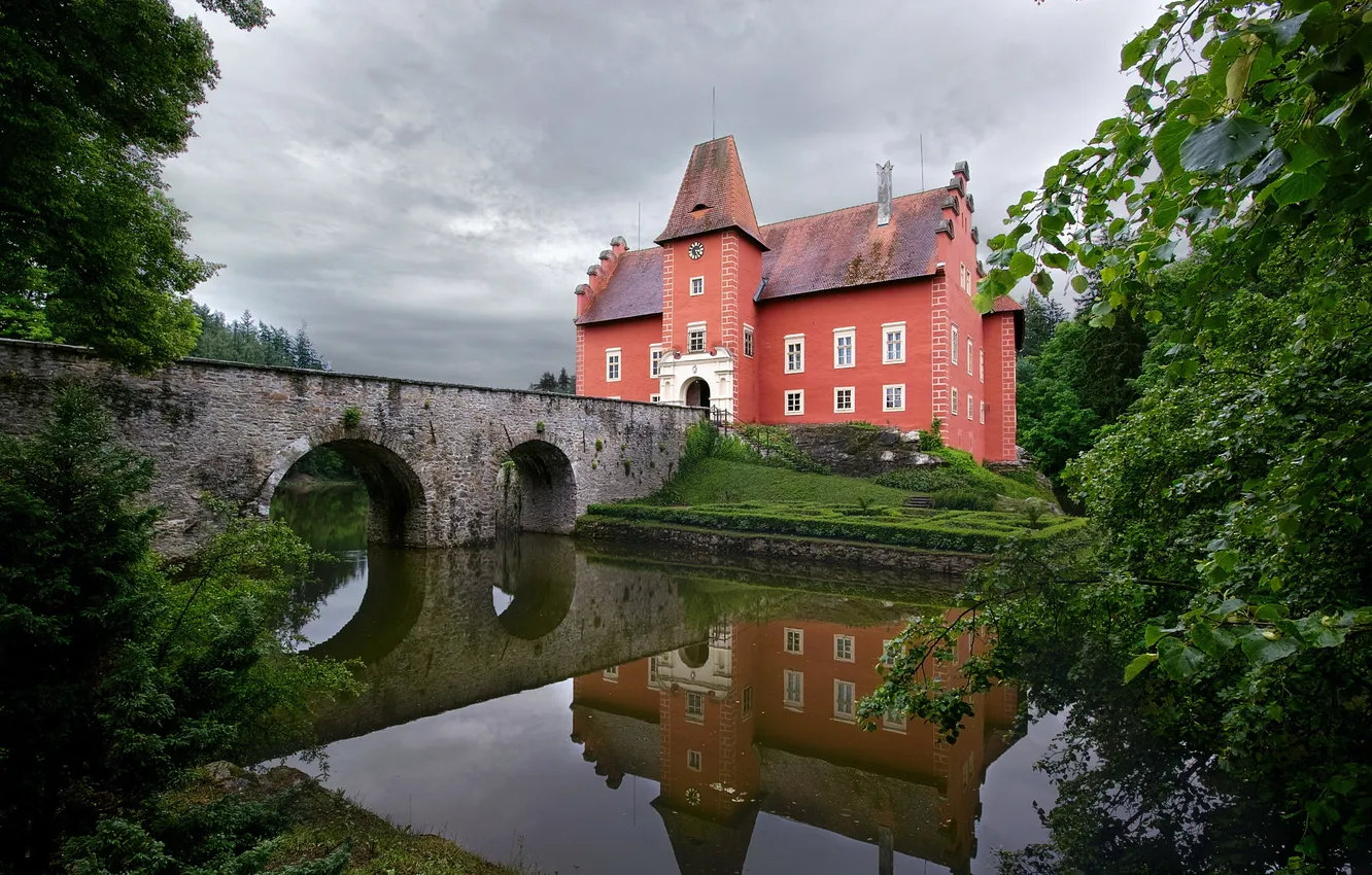 Photo wallpaper bridge, the city, photo, Castle, Czech Republic, Castle Chervena Lhota