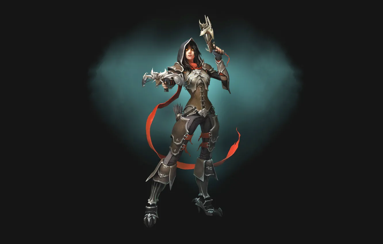 Photo wallpaper girl, armor, Diablo, simple background, Demon Hunter, crossbows