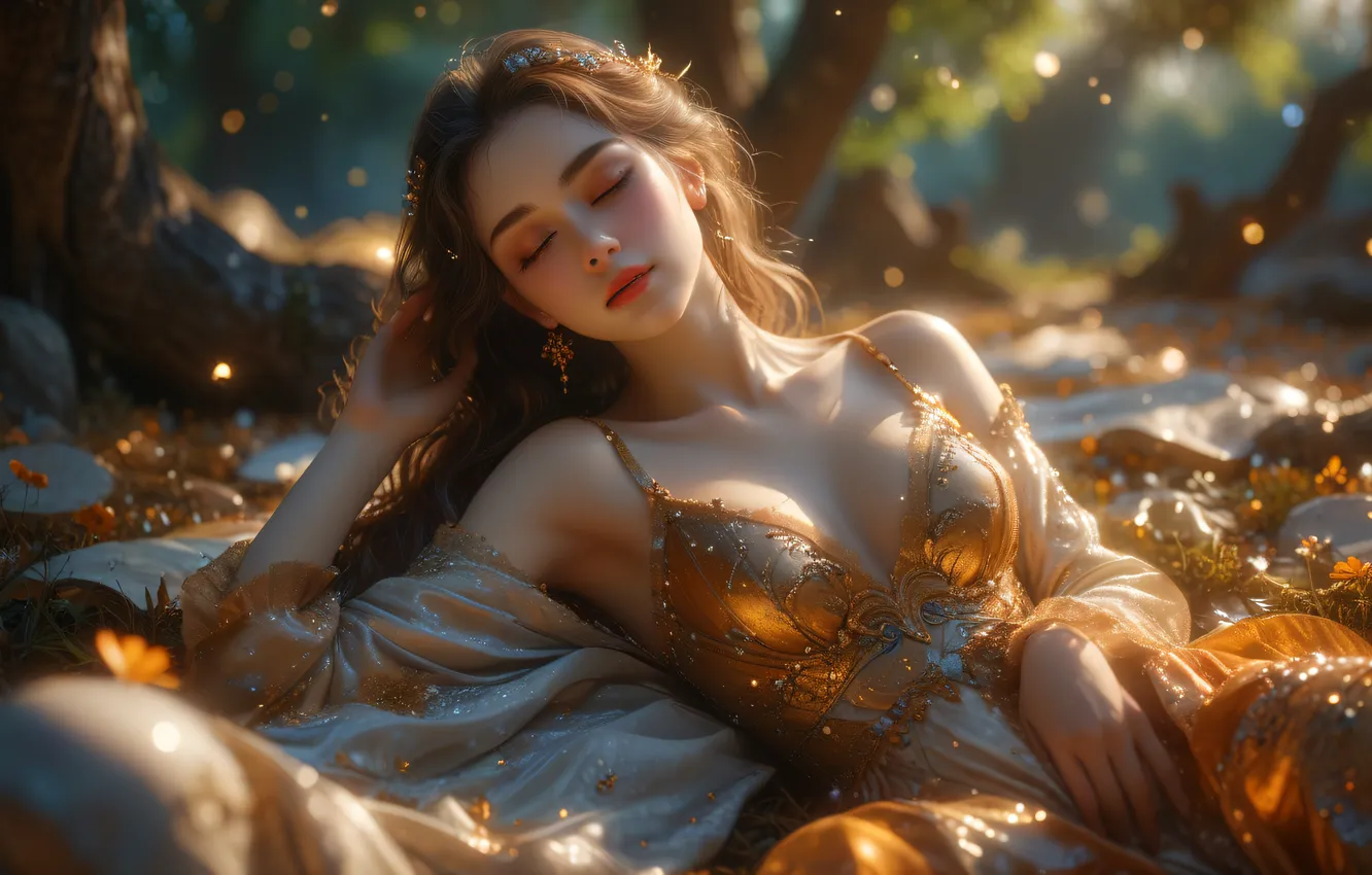 Photo wallpaper golden, Dreaming, grove, Enchanted, slumber
