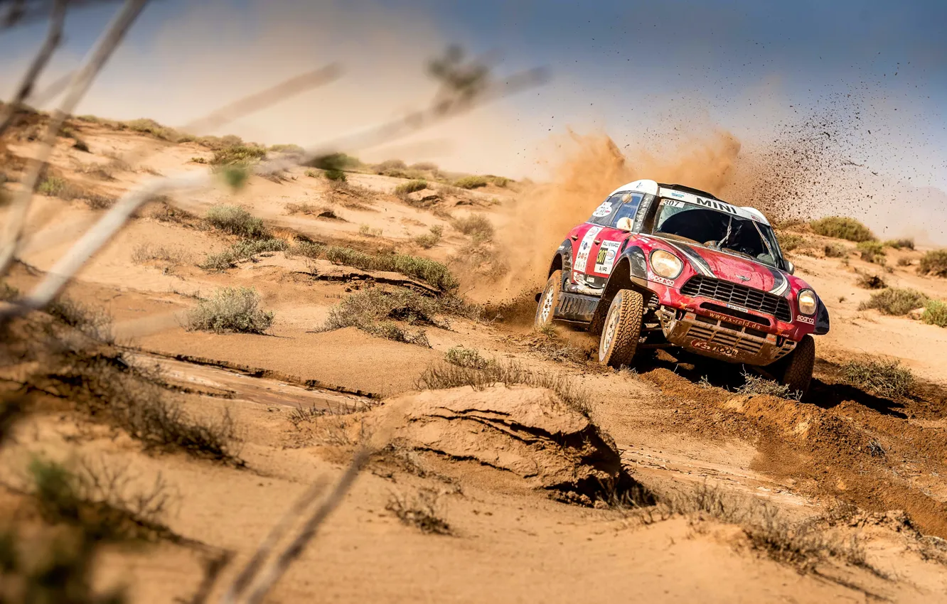 Photo wallpaper race, desert, speed, Mini, SUV, Mini Cooper, 307, Rally