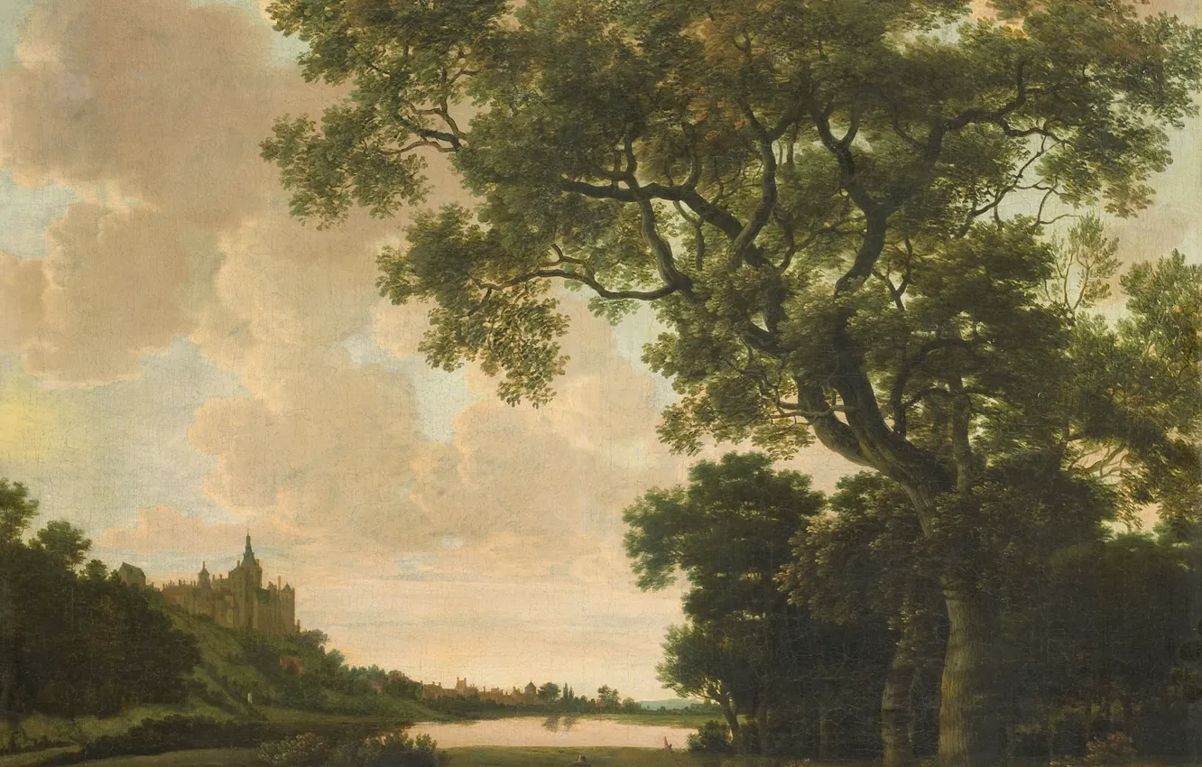 Photo wallpaper oil, picture, canvas, Joris van der Hagen, 1669, Joris van der Haagen, Landscape with a …