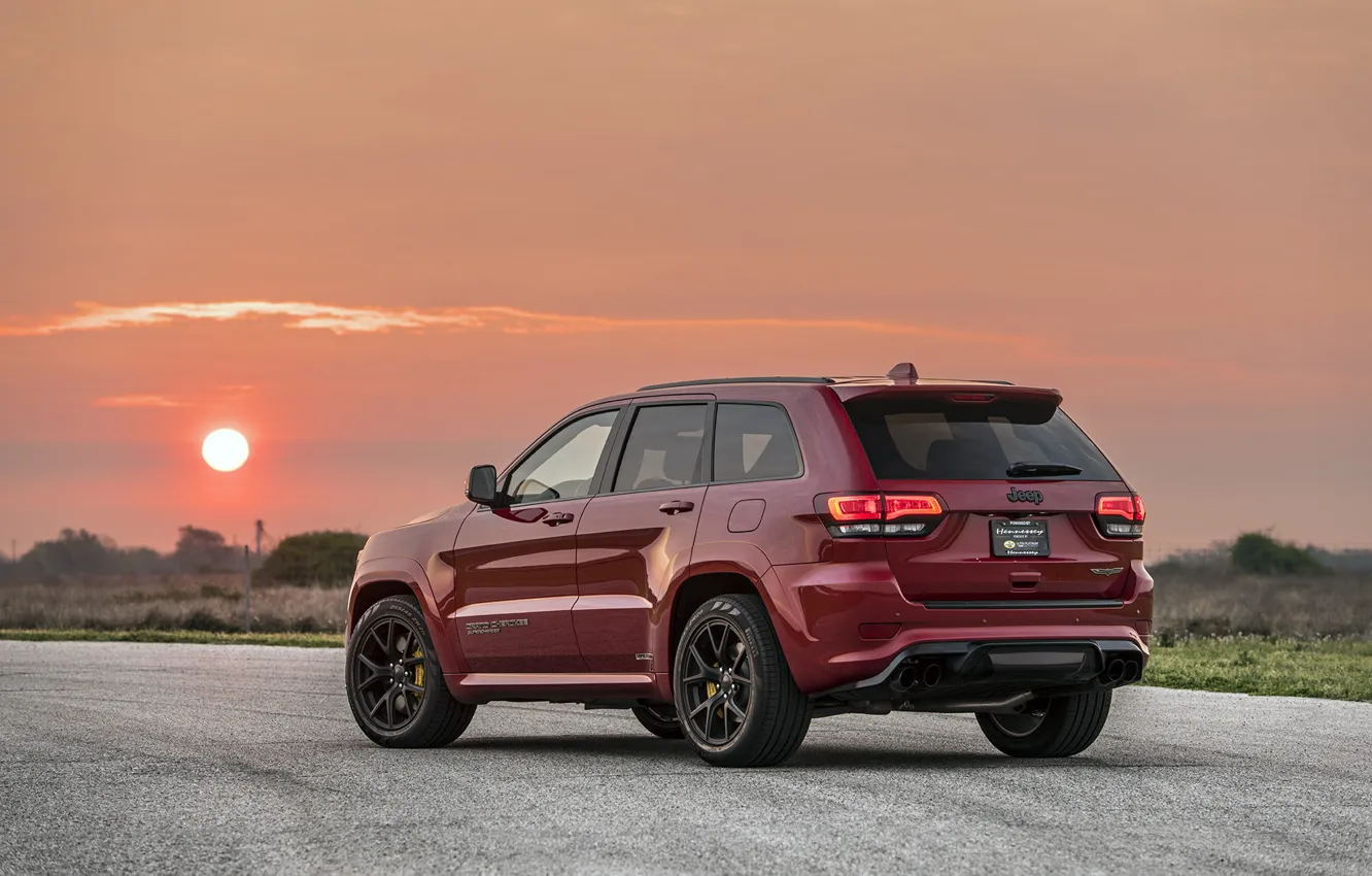Photo wallpaper sunset, the evening, rear view, 2018, Hennessey, Jeep, Grand Cherokee, Trackhawk