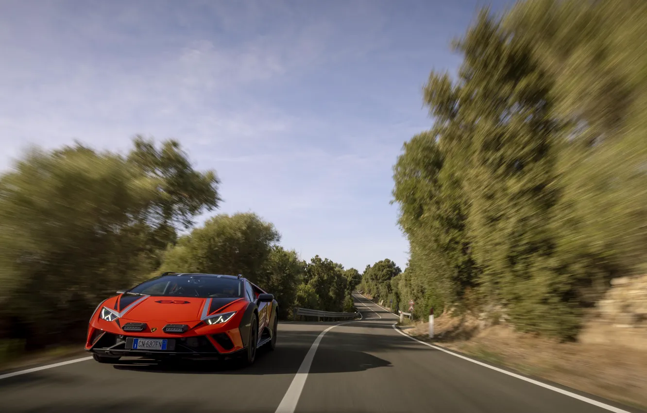 Photo wallpaper Lamborghini, road, front view, Huracan, Lamborghini Huracan Sterrato