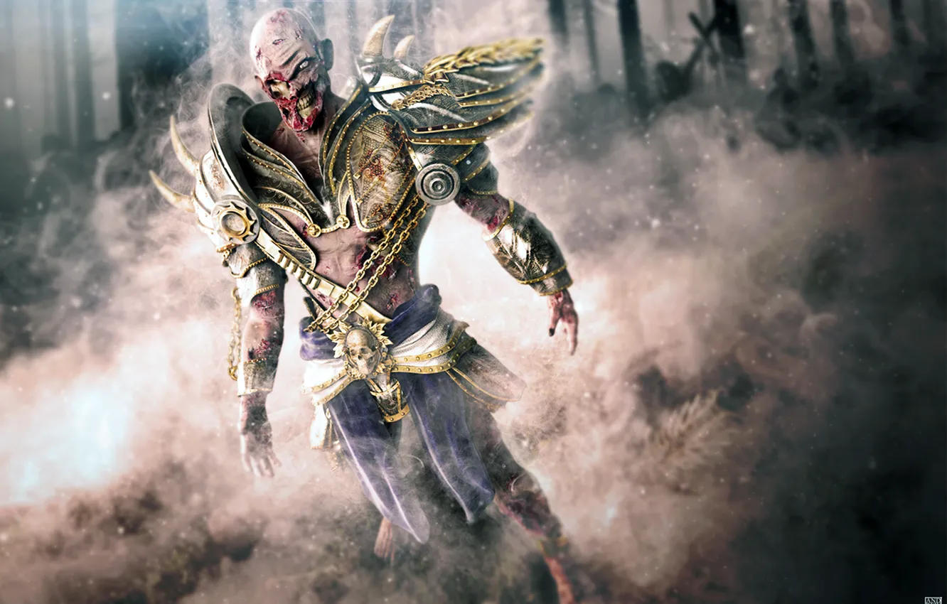 Photo wallpaper death, warrior, zombies, corpses, Lord, lord of zombies, shoulders