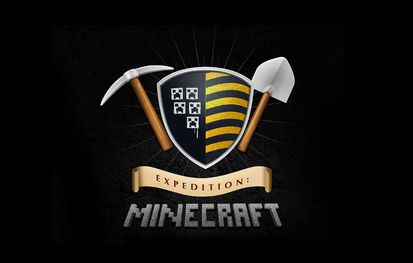 Photo wallpaper rays, coat of arms, shovel, kirk, Minecraft, expedition