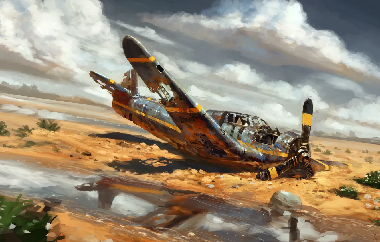 Photo wallpaper aviation, desert, art, the plane, by real sonkes, crash