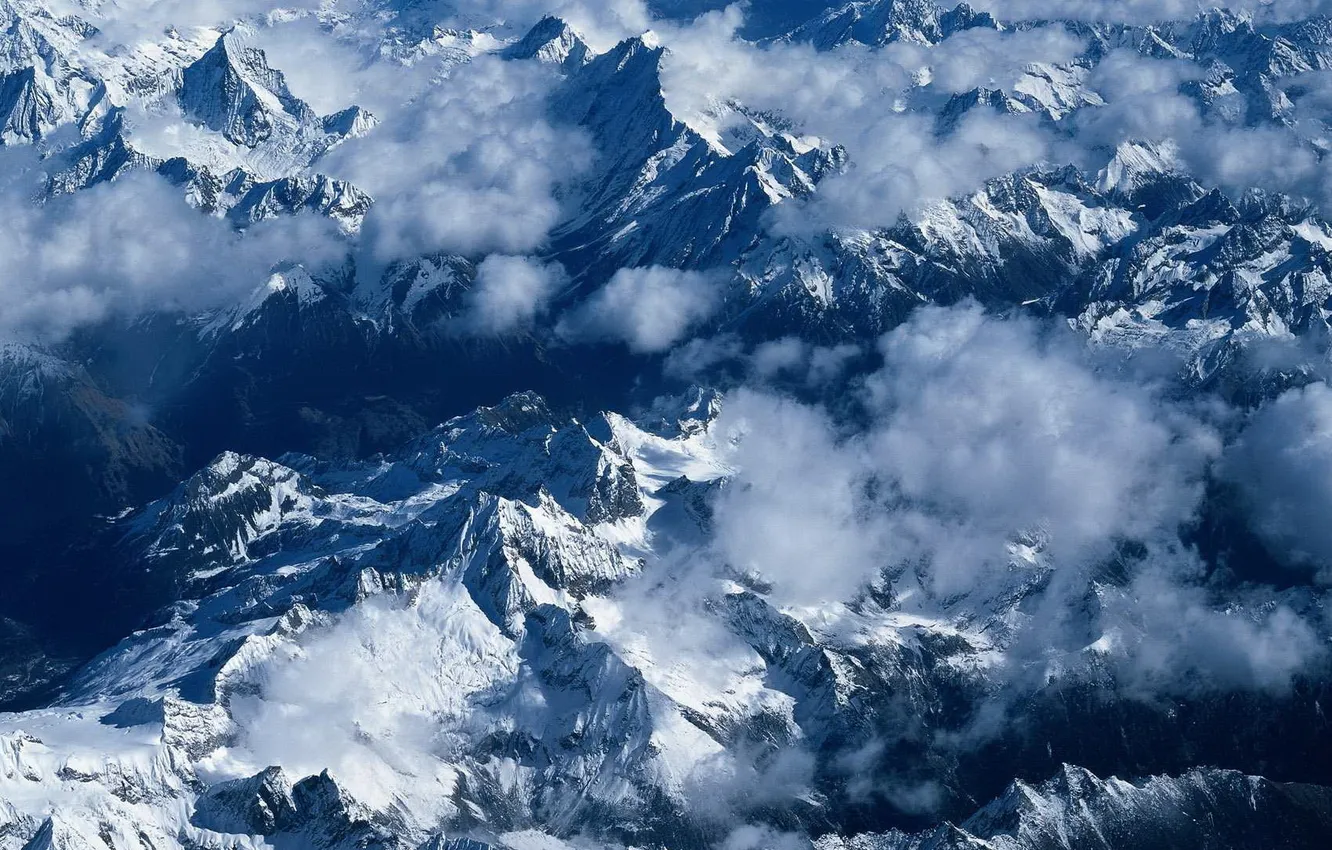 Photo wallpaper clouds, snow, mountains, nature