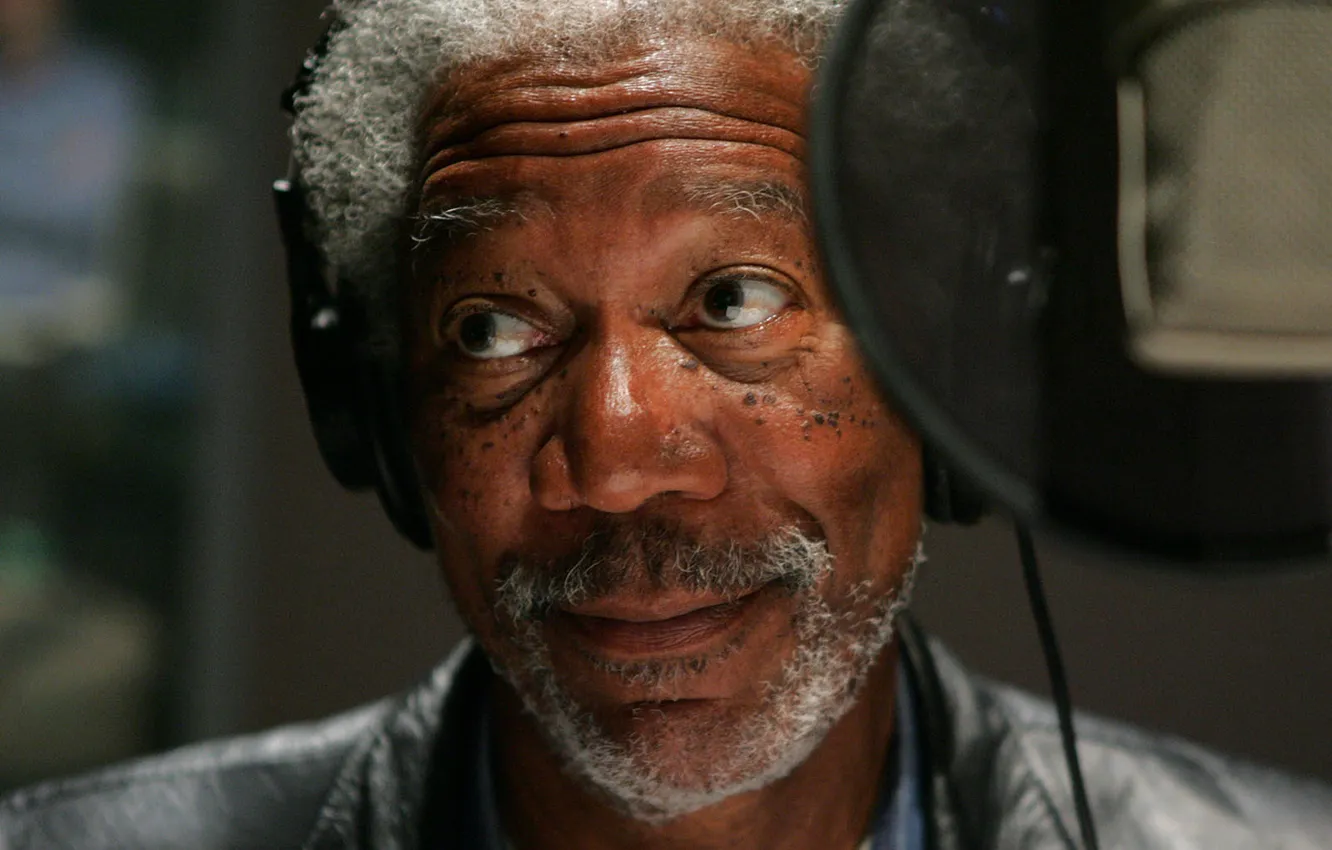 Photo wallpaper smile, microphone, Morgan Freeman