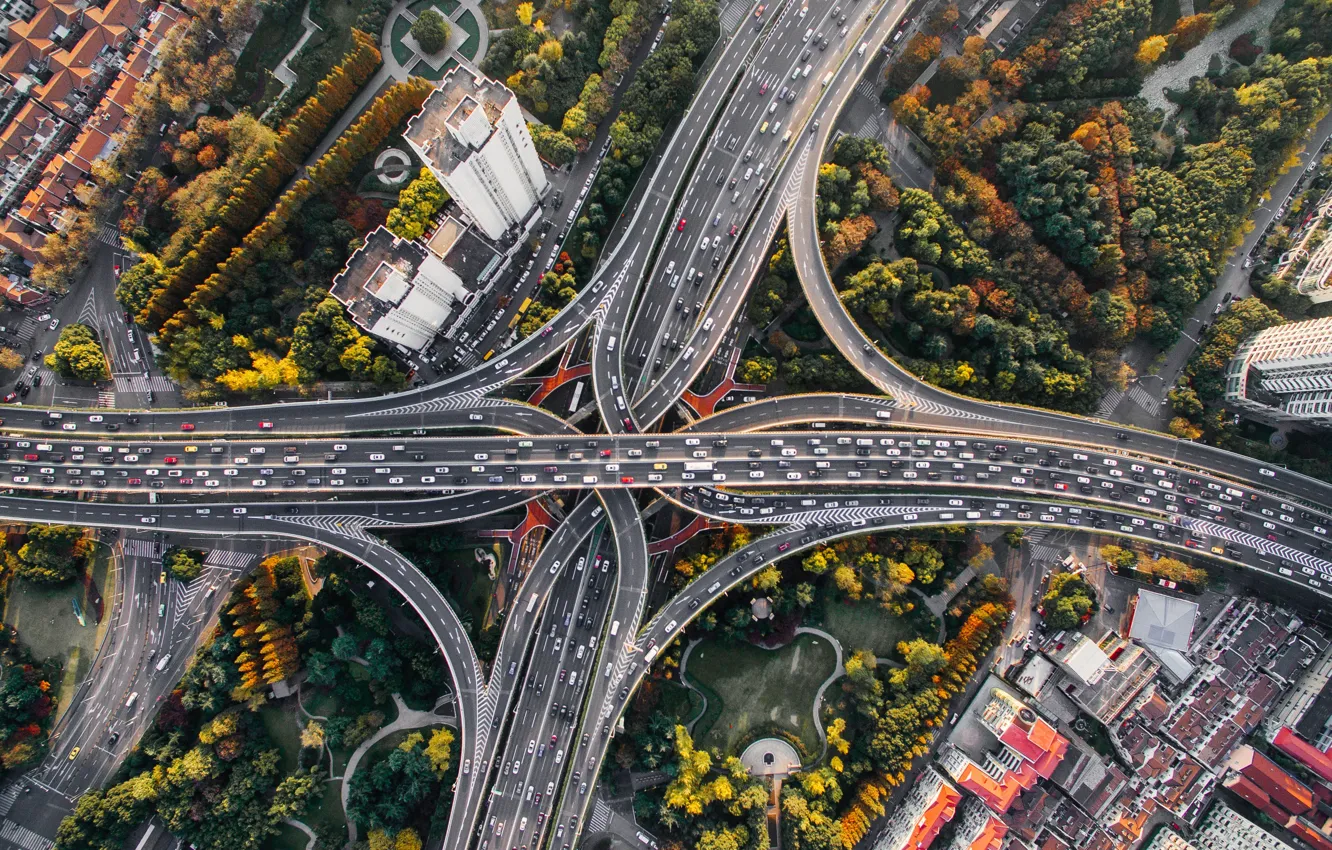 Photo wallpaper road, machine, the city, Park, China, interchange, China, Shanghai
