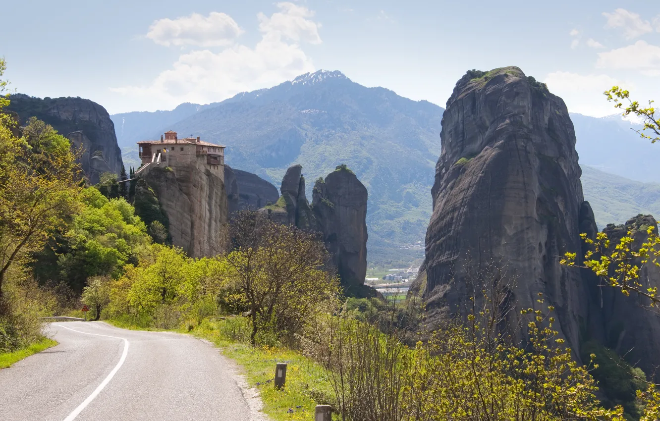 Photo wallpaper road, mountains, meteor, Greece