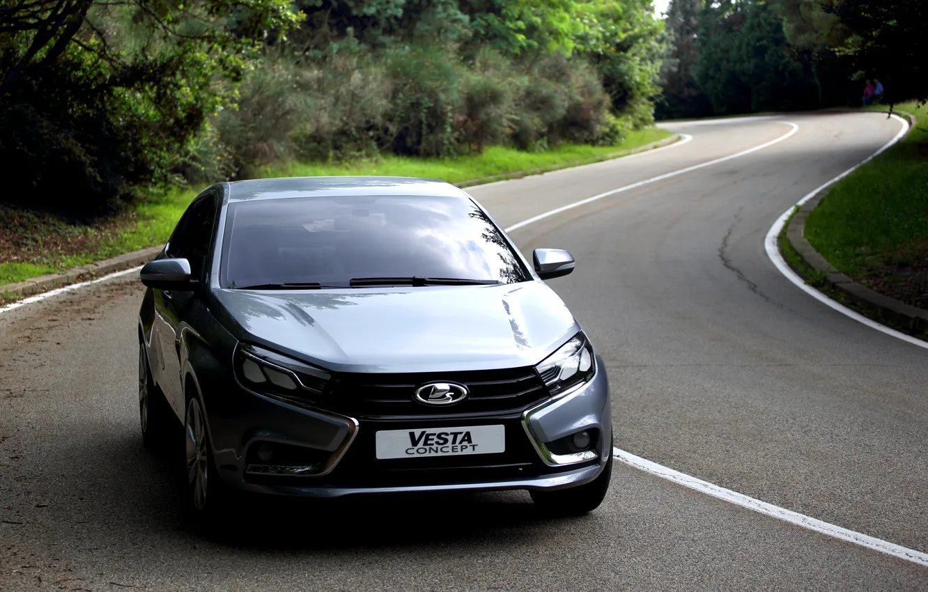 Photo wallpaper road, car, sedan, silver, Lada, Lada, Vesta, Vesta