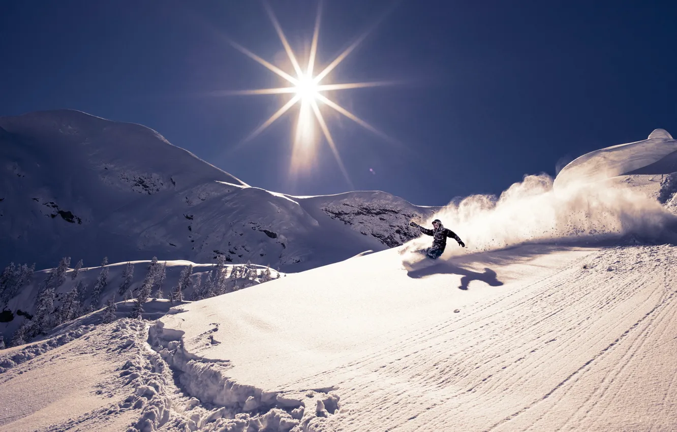 Photo wallpaper snow, sport, ski, mountain