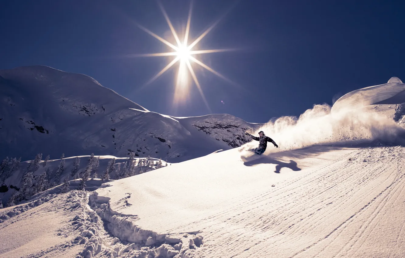 Photo wallpaper snow, mountains, sport, ski