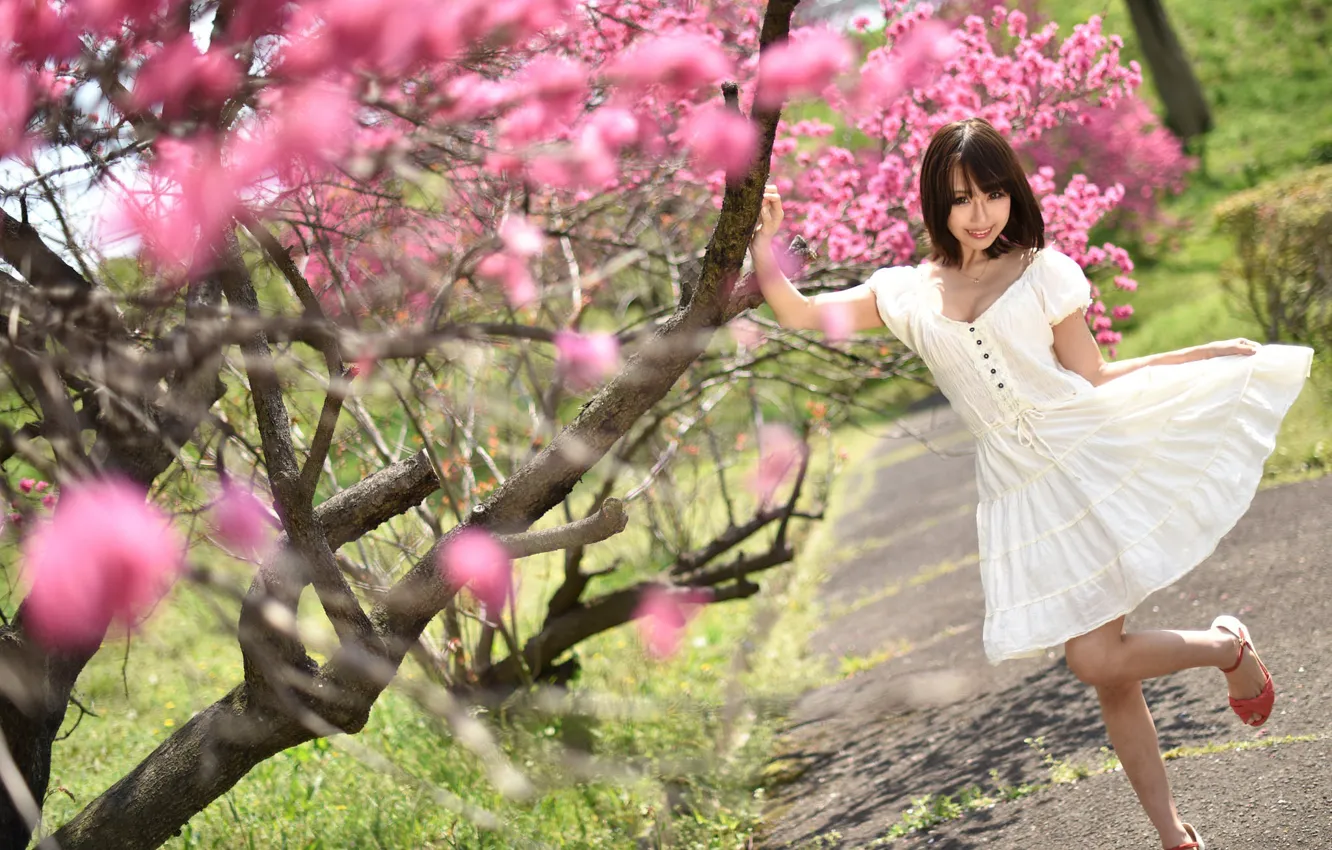 Photo wallpaper summer, face, smile, model, Sakura, dress, beauty