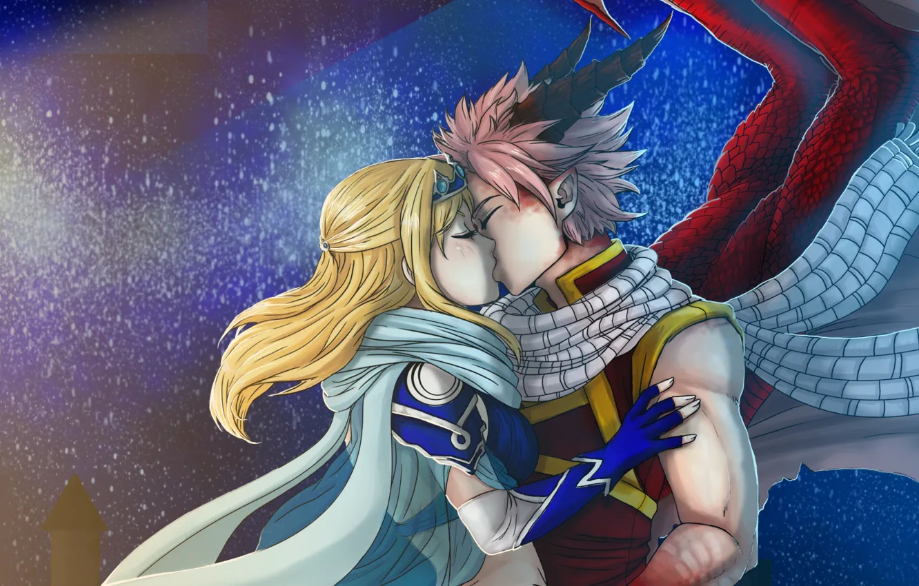 Photo wallpaper romance, kiss, anime, art, pair, two, fairy tail, Natsu