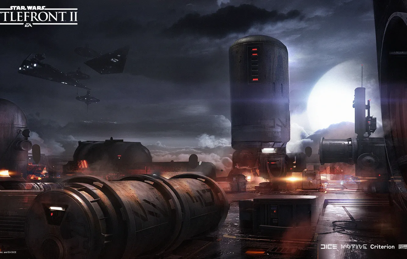 Photo wallpaper clouds, ships, facilities, Star Wars Battlefront II, Bespin Chinook Station