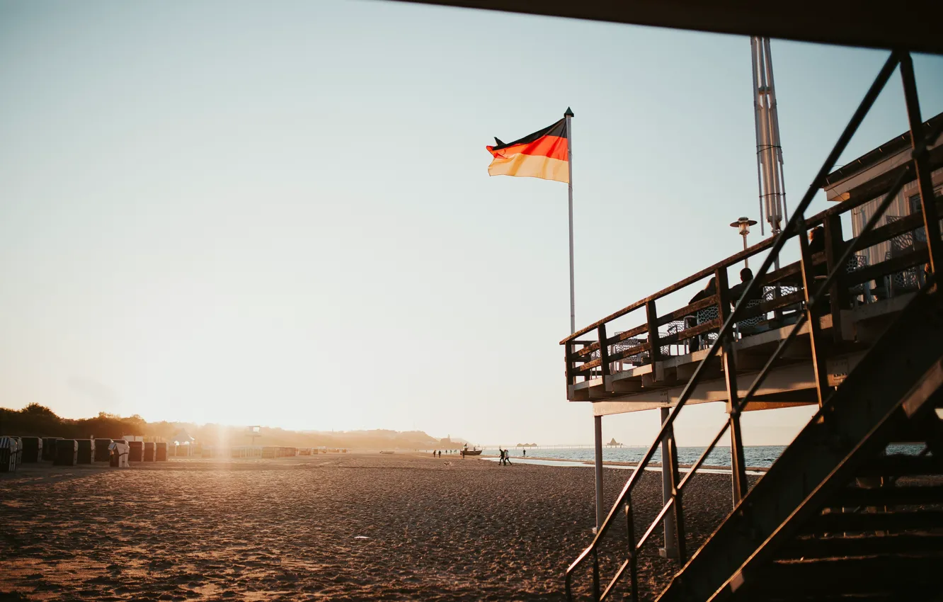 Photo wallpaper German, holidays, beach, ocean, Germany, water, sand, flag