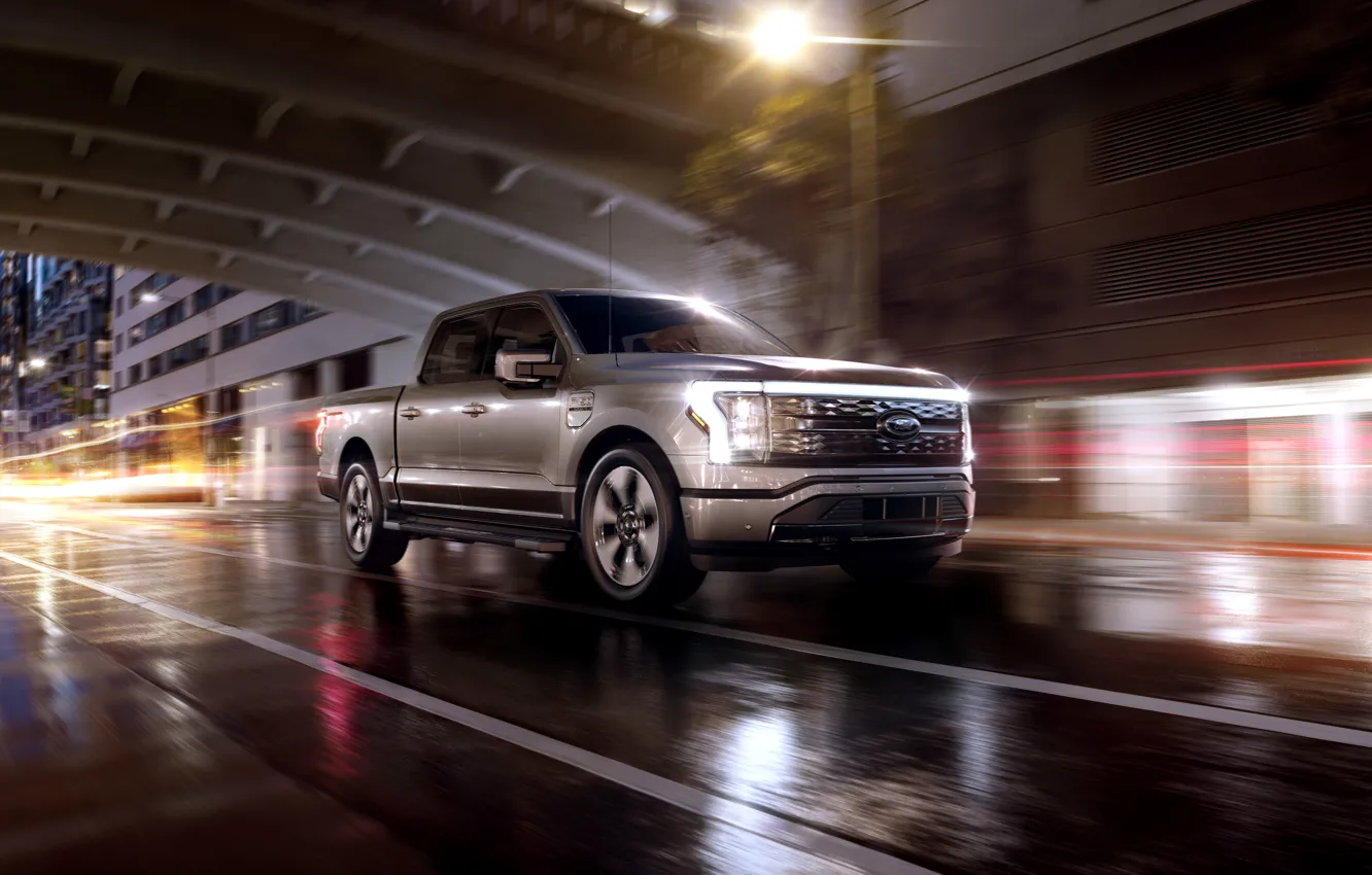 Photo wallpaper Ford, Road, Movement, Car, Metalik, 2022, Ford F-150 Lightning Platinum