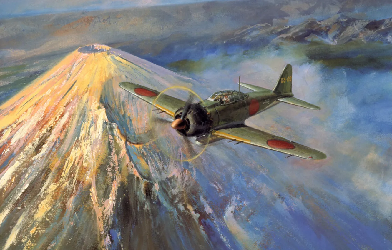 Photo wallpaper war, ww2, zero, japanese aircraft, a6m, painting art